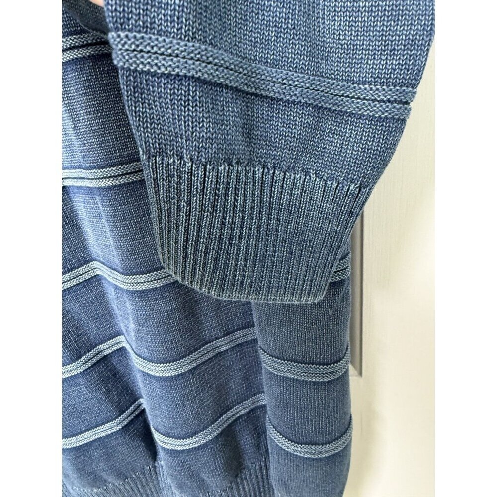 Johnston & Murphy Men’s Faded Blue Indigo Cotton Striped Sweater Size Large - Picture 6 of 10
